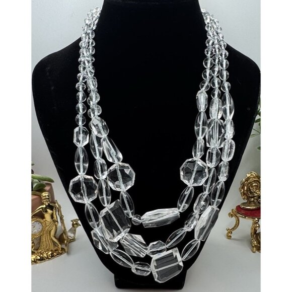 Vintage Banana República Translucent Lucite Quartz  Triple Strand Necklace 22" - Picture 1 of 9
